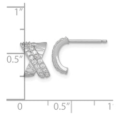 Sterling Silver Rhodium-plated Polished and Grooved -X- CZ Post Earrings
