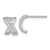 Sterling Silver Rhodium-plated Polished and Grooved -X- CZ Post Earrings