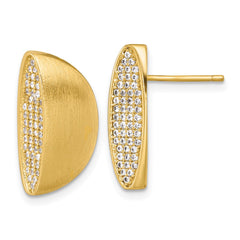 Sterling Silver Gold-tone Polished and Brushed Pave CZ Half Circle Post Earrings