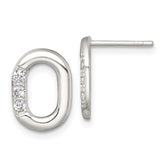 Sterling Silver Polished CZ Oval Post Earrings