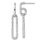 Sterling Silver Rhodium-plated CZ Polished Twisted Paper Clip Dangle Post Earrings