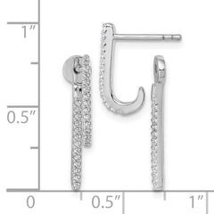 Sterling Silver Rhodium-plated CZ Front and Back Dangle J-Hoop Post Earrings