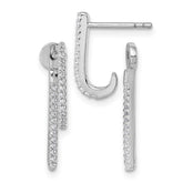 Sterling Silver Rhodium-plated CZ Front and Back Dangle J-Hoop Post Earrings