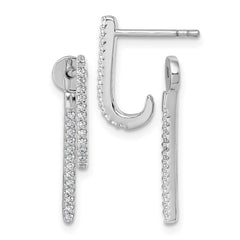 Sterling Silver Rhodium-plated CZ Front and Back Dangle J-Hoop Post Earrings