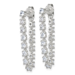 Sterling Silver Polished CZ Line Front and Back Post Dangle Earrings