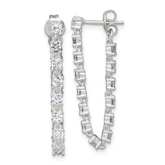 Sterling Silver Polished CZ Line Front and Back Post Dangle Earrings