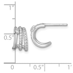 Sterling Silver Rhodium-plated Polished Beaded CZ Post C-Hoop Earrings