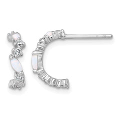 Sterling Silver Rhodium-plated Polished CZ and Lab Created Opal Post C-Hoop Earrings