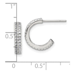 Sterling Silver Polished 3.2mm 2-Row CZ Post C-Hoop Earrings