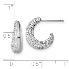 Sterling Silver Rhodium-plated CZ Polished J-Hoop Post Earrings