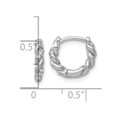 Sterling Silver Rhodium-plated Polished and Twisted CZ Round Hinged Hoop Earrings