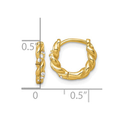 Sterling Silver Gold-tone Polished and Twisted CZ Round Hinged Hoop Earrings