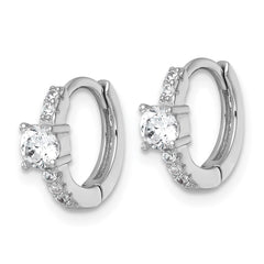 Sterling Silver Rhodium-plated Polished CZ Round Hinged Hoop Earrings