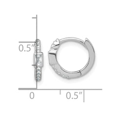Sterling Silver Rhodium-plated Polished Round and Emerald-cut CZ Round Hinged Hoop Earrings