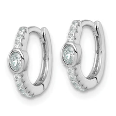 Sterling Silver Rhodium-plated Polished Round and Oval CZ Round Hinged Hoop Earrings