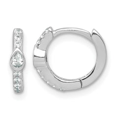 Sterling Silver Rhodium-plated Polished Round and Pear Shaped CZ Round Hinged Hoop Earrings