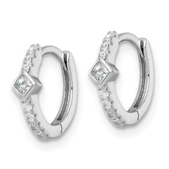 Sterling Silver Rhodium-plated Polished Round and Square CZ Round Hinged Hoop Earrings