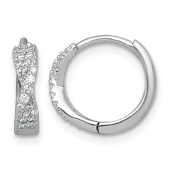 Sterling Silver Rhodium-plated Polished CZ -X- Round Hinged Hoop Earrings