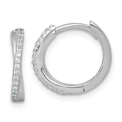 Sterling Silver Rhodium-plated Polished CZ -X- Round Hinged Hoop Earrings - 2