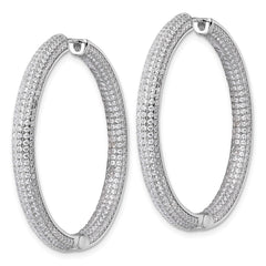 Sterling Silver Rhodium-plated In and Out CZ Pave 3.7 x 39mm Hinged Hoop Earrings