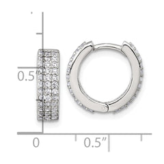Sterling Silver Polished 16x4.5mm 3-Row CZ Hinged Round Hoop Earrings