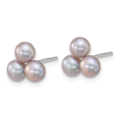 Sterling Silver Rhodium-plated 5-6mm Button Grey Freshwater Cultured 3-Pearl Post Earrings