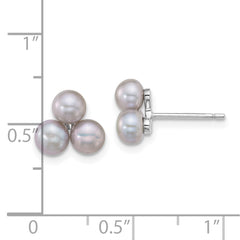 Sterling Silver Rhodium-plated 5-6mm Button Grey Freshwater Cultured 3-Pearl Post Earrings