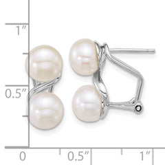 Sterling Silver Rhodium-plated 7-8mm Button White Freshwater Cultured 2-Pearl Omega Back Earrings