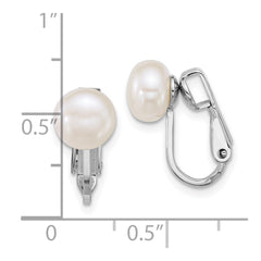 Sterling Silver Rhodium-plated 7-8mm Button White Freshwater Cultured Pearl Non-Pierced Earrings