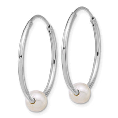 Sterling Silver Rhodium-plated 7-8mm Semi-Round White Freshwater Cultured Pearl 30mm Endless Hoop Earrings
