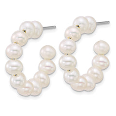 Sterling Silver Rhodium-plated 5-6mm Semi-Round White Freshwater Cultured Pearl C-Hoop Post Earrings - 2