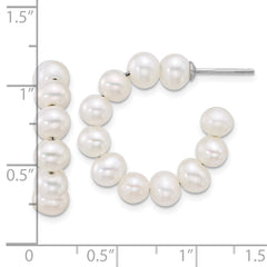 Sterling Silver Rhodium-plated 5-6mm Semi-Round White Freshwater Cultured Pearl C-Hoop Post Earrings - 2