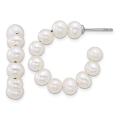 Sterling Silver Rhodium-plated 5-6mm Semi-Round White Freshwater Cultured Pearl C-Hoop Post Earrings - 2