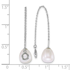Sterling Silver Rhodium-plated 6-8mm Teardrop White Freshwater Cultured Pearl and Glass Stone Threader Earrings