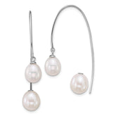 Sterling Silver Rhodium-plated 6-8mm and 8-9mm Teardrop White Freshwater Cultured Pearl Front and Back Threader Earrings
