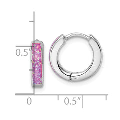 Sterling Silver Rhodium-plated Polished 3.25mm x 12mm Pink Lab Created Opal Hinged Hoop Earrings