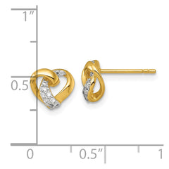Sterling Silver Gold-tone Polished CZ Love Knot Heart Post Earrings
