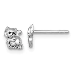 Sterling Silver Rhodium-plated Polished Enameled Cat Kitten Post Earrings