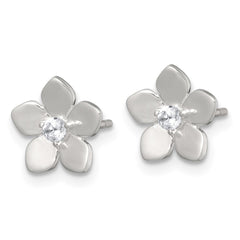 Sterling Silver Polished CZ Flower Post Earrings