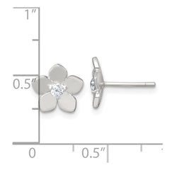 Sterling Silver Polished CZ Flower Post Earrings