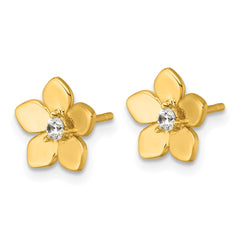 Sterling Silver Gold-tone Polished CZ Flower Post Earrings