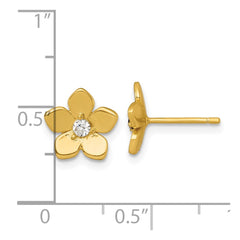 Sterling Silver Gold-tone Polished CZ Flower Post Earrings