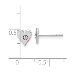 Sterling Silver Madi K Rhodium-plated Pink Crystal Heart Childrens Post Earrings