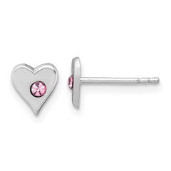Sterling Silver Madi K Rhodium-plated Pink Crystal Heart Childrens Post Earrings