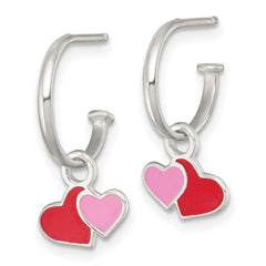 Sterling Silver Polished Red and Pink Enameled Hearts Dangle Childrens C-Hoop Post Earrings