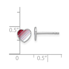 Sterling Silver Madi K Rhodium-plated Enameled Striped Heart Childrens Post Earrings