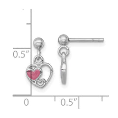 Sterling Silver Rhodium-plated Polished with Pink Enamel Triple Heart Post Dangle Earrings