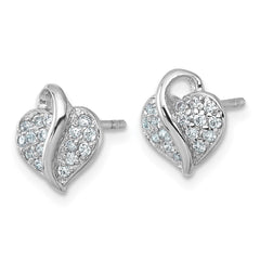 Sterling Silver Rhodium-plated Polished Pave CZ Heart Childrens Post Earrings