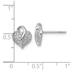 Sterling Silver Rhodium-plated Polished Pave CZ Heart Childrens Post Earrings