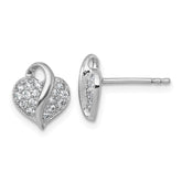 Sterling Silver Rhodium-plated Polished Pave CZ Heart Childrens Post Earrings